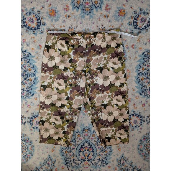 NWT R&K Original Earth Tone Cotton Blend Floral Print Pull On Cropped Pants - 24 - Picture 6 of 11